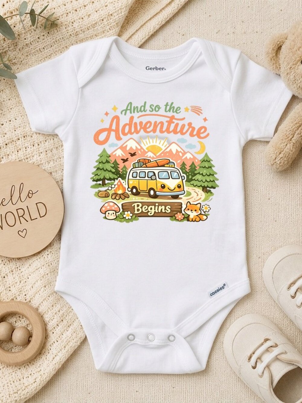 Adventure Retro Camping Bodysuit Baby Shower Gift ONESIE®